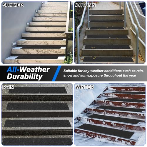 SMILOOL Outdoor Stair Treads Non-Slip Step Strips for Wooden Steps 10 Pack 6” x 24” Anti Slip Grip Tape Precut for Outside Stairs, Non Skid Stair Tread Mats Weather Resistant for Outdoors, Black - size: 6" x 24"