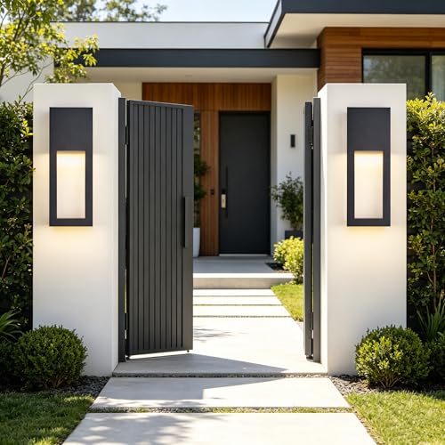 2-Pack Outdoor LED Lights Dimmable, 3000K Integrated LED 2x10W, 15" Modern Textured Black Outdoor Wall Sconce, IP65 Waterproof, Exterior Wall Light for Entrance, Hallway, Garage, Porch - color: 2Pack Textured Black(without Photocell)