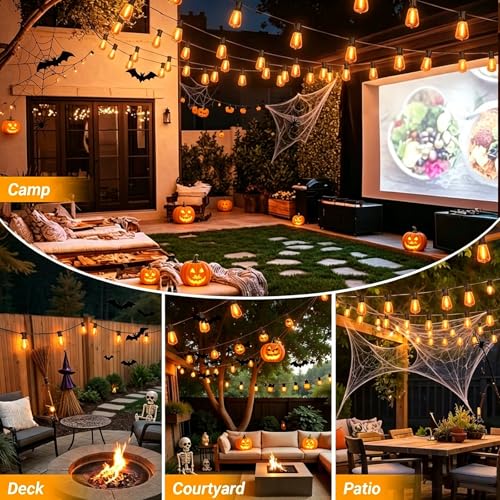Orange Outdoor halloween String Lights ,26FT ST38 LED Patio Lights with 12+1 Shatterproof Edison Bulbs,UL Waterproof Connectable Outside Hanging Lights for Backyard Porch Bistro Christmas Party Decor - color: Orange, size: 26FT