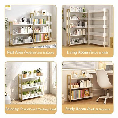 OSCHF Wide Open Shelf Bookcase, 3-Tier, White with Gold Frame - color: Gold + White, size: 3-Tier