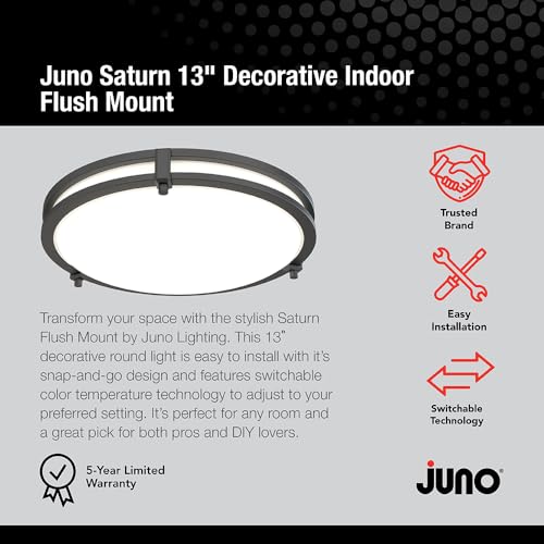 Juno Saturn Flush Mount Ceiling Light with Switchable Color Temperature (2700K-5000K), 13-Inch, Matte Black - color: Matte Black, size: 13-Inch
