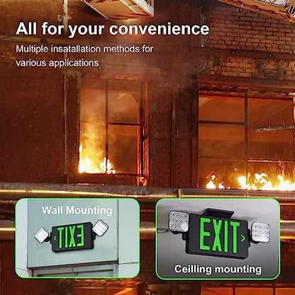 GZRUIYANG Black Housing Exit Sign With Emergency Lights Green, LED Exit Light With Battery Backup, UL 924 Certified, AC 120/277V, Commercial Lights Combo for Business - 2 Pack - color: Black Housing Green Letter, size: 2 Pack