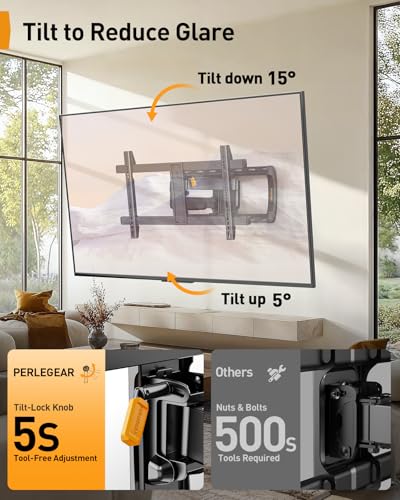 Perlegear Full Motion Sliding TV Wall Mount for 42–95 inch TVs - size: Fits 42-95" TVs / Max 24" Wood Stud