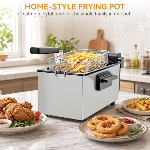 SUSTEAS Electric Deep Fryer, Oil Fryer, Removable Fry Basket, 2.7QT, 1500W - size: 3.0L