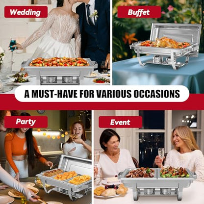 IMACONE 4 Pack Chafing Dish Buffet Set, 8QT Stainless Steel Rectangular Chafers and Buffet Warmer Sets 7 Pans Rolled-Edge Design for Catering Event Party Holiday - color: Silver, size: 4-Pack Combo