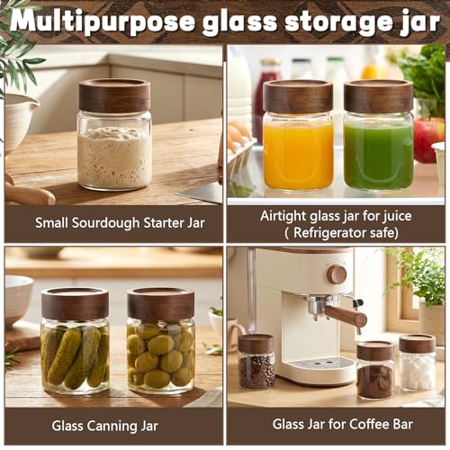 5oz Glass Spice Mason Jars with Screw Wood Lid 6 pcs Airtight Small Glass Jars Seasoning Herb Containers Food Storage Canister for Sugar Coffee Bean Ground Candy Salt Overnight Oat (5oz/150ml*6) - color: 5oz/150ml*6