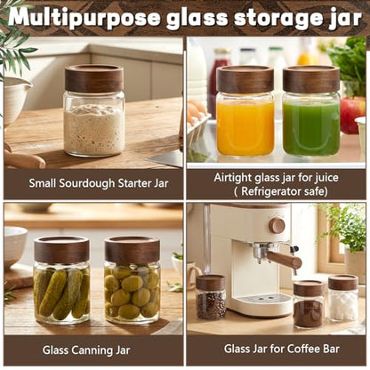 5oz Glass Spice Mason Jars with Screw Wood Lid 6 pcs Airtight Small Glass Jars Seasoning Herb Containers Food Storage Canister for Sugar Coffee Bean Ground Candy Salt Overnight Oat (5oz/150ml*6) - color: 5oz/150ml*6