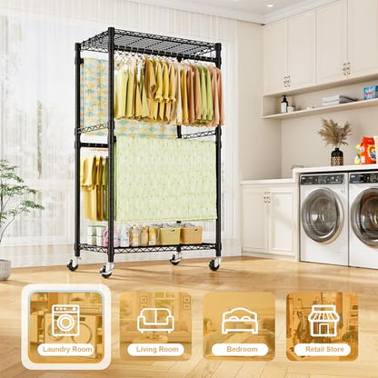 ULIFHOME P4 Rolling Clothes Rack, Clothing Racks for Hanging Clothes, Black - color: Black, size: P4