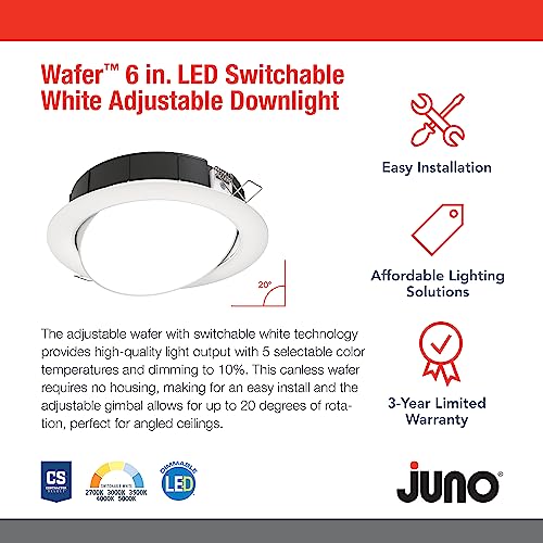 Juno 6" Adjustable LED Wafer Downlight, 5-in-1 CCT, Matte White - color: Matte White, size: 6-Inch