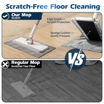 Masthome Hands Free Snap Grip Clamp Flat Mop. Includes 2 Microfiber Cloths - color: Large White Orange