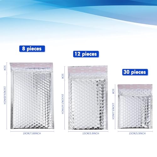 Outus 50 Pcs Bubble Mailers 3 Sizes, Bubble Shipping Envelopes, Silver - color: Silver