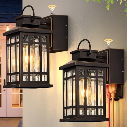 Dusk to Dawn Porch Lights with GFCI Outlet, Oil Rubbed Bronze - color: ORB(Gold Trim), size: D2D 2-Pack
