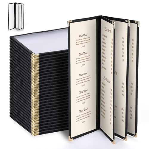 WeChef 30 Pcs 4.25 x 14" Restaurant Menu Covers 4 Page 8 View Menu Holders - size: 4.25x14" - 8 View