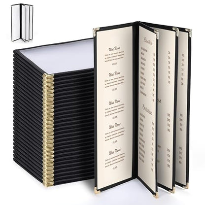 WeChef 30 Pcs 4.25 x 14" Restaurant Menu Covers 4 Page 8 View Menu Holders - size: 4.25x14" - 8 View