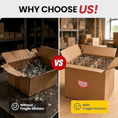 4 Rolls 3 × 2 Inch Fragile Stickers Strong Adhesive Handle with Care Stickers Pre-Perforated Line Fragile Labels for Shipping Moving (2000 Labels) - size: 3" × 2", style: 4 Rolls-2000 PCS
