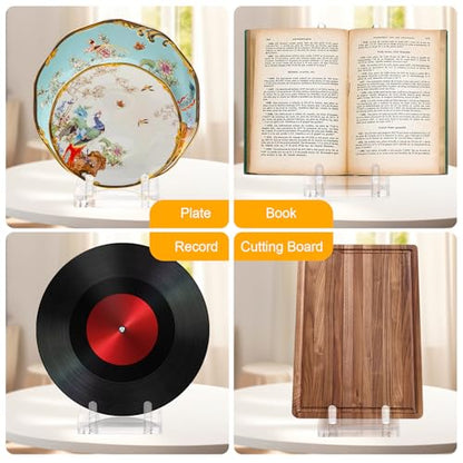 Acrylic Plate Stand for Display, Adjustable Clear Acrylic Plate Holder Picture Easel Stand, Book Stand and Display Holder for 6-14 Inch Decorative Plate, Record, Plaque, Photo, Platter, Tabletop Art