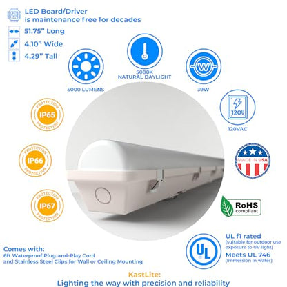 KASTLITE Vapor Tight 4' LED Light Fixture, Wall & Ceiling Mount Utility