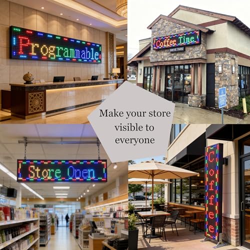 Programmable LED Sign 39"x8", WiFi Control Scrolling Message Board P10 Full Color, Electronic Sign for Business Store Restaurant Window Advertising, Custom Text