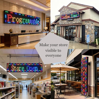 Programmable LED Sign 39"x8", WiFi Control Scrolling Message Board P10 Full Color, Electronic Sign for Business Store Restaurant Window Advertising, Custom Text