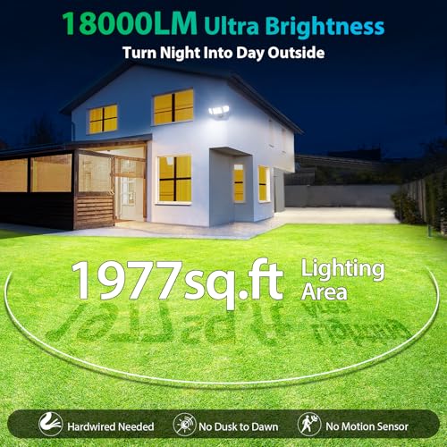 iMaihom 180W LED Security Light, 18000LM Flood Light Outdoor, Wired, Switch Controlled, IP65 Waterproof Exterior Floodlight, 6500K Daylight White, 3 Adjustable Heads for Garage, Yard, Entryway (Black) - color: Black