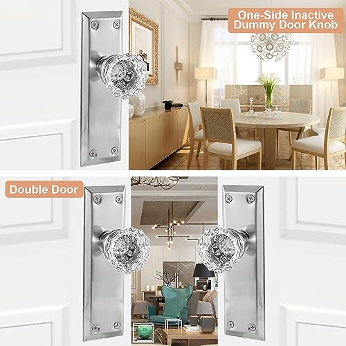 Vintage Glass Dummy Door Knobs Interior Single Sided, Brushed Nickel - color: Brushed Nickel, size: Single Dummy