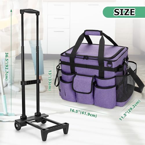 LoDrid Rolling Cleaning Caddy with Lid and Detachable Trolley, Purple - color: Purple