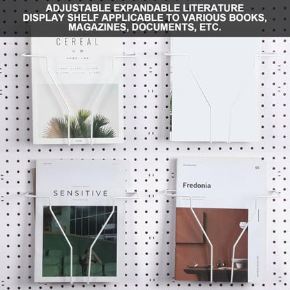 Wonderjune 4 Pcs Expandable Literature Display for Pegboard, White - color: White