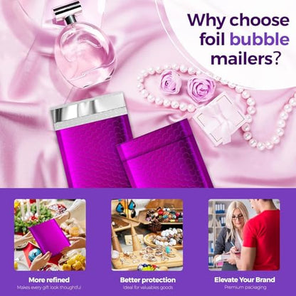 Fuxury Foil Bubble Mailers 4x8" 800 Pack Padded Envelopes Usable Size 4x7" - color: Purple, size: 4x8" 800PC