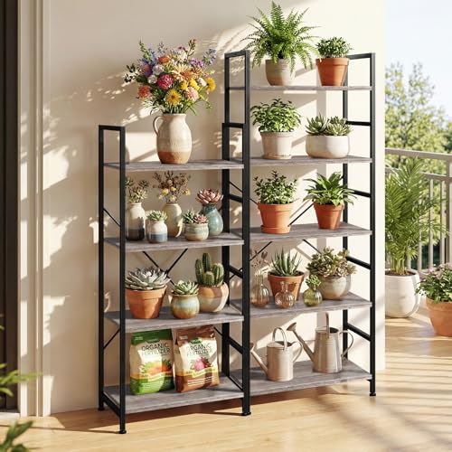 5 Tier Bookshelf, Free Standing Bookcase with Open Storage Shelves - color: Grey Wood, size: 5 Tier