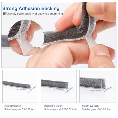 33 Ft Weather Stripping Door Seal. Self-Adhesive Soundproofing Weather Stripping for Sliding Windows and Door Frames, 0.35" Wide x 0.2" Thick, Gray - size: 0.35'' Wide X 0.2'' Thick