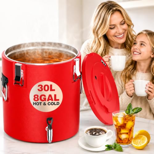 PYY Insulated Beverage Dispenser 8 Gallon - Hot Drink Dispenser with 304 Stainless Steel Interior & Spout, Commercial Thermal Container for Hot and Cold Drink, Portable Outdoors Water Cooler Jug - size: 8 Gallon