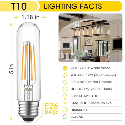 5" T10 Tubular LED Light Bulb, 60W Eq, Dimmable, Warm White 2700K, 4-Pack - color: Warm White, size: 5 Inch- 4 Count