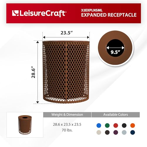 Leisure Craft 32 Gallon Commercial Outdoor Trash Can, Metal, Made in USA - color: Brown