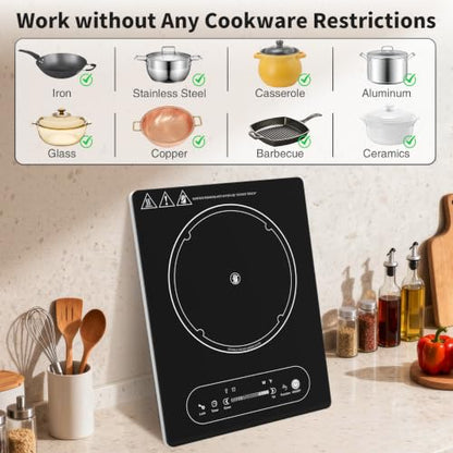 VBGK Single Burner Electric Cooktop,110V 1800W Electric Stove Top with LED Touch Control,8 Power Levels, 4H Timer, Safety Lock,portable single burner cooktop Overheat protection - size: single electric burner