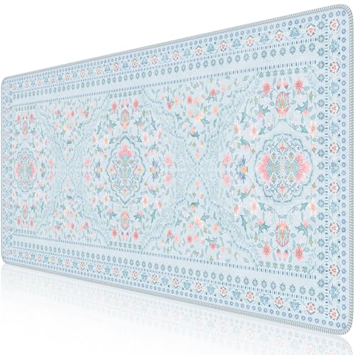 HAOCOO Floral Desk Mat, 35.4" x 15.7" Mouse Pad for Home Office School Blue - color: Pastel Blue, size: 35.4" x 15.7"