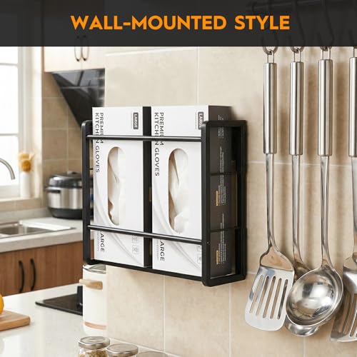 Magnetic Glove Holder for wall Mount,Holds Up to 2 Boxes,Wall & Refrigerator Mount,Metal Glove Box Holder Wall Mount for Rubber Latex Disposable Gloves Facial Tissue and Storag(Black)
