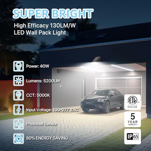 HYPERLITE LED Wall Pack Light: 40W 5200lm ETL Listed Full Cut Off Wall Pack Led Exterior Light with Photocell - 2PCS Adjustable Residential Led Security Lights Flood Light for Garage Yard Shop Doorway - size: 40W 5000K 2Pack