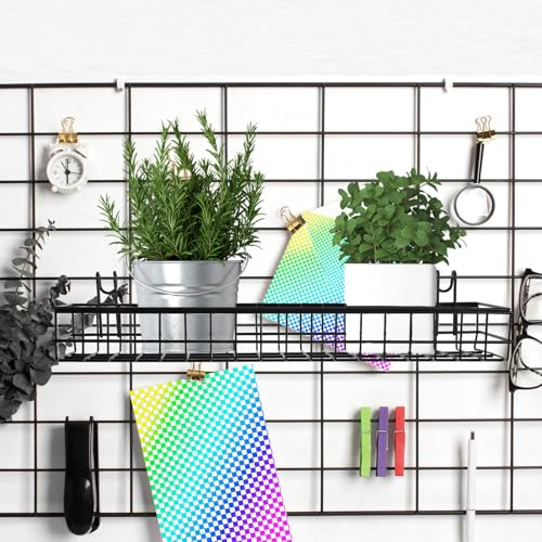 4 Pcs Wire Baskets Wall Grid Panel Hanging Wire Basket Hanging Wall Baskets No Drilling Wall Hanging Baskets Grid Wall Storage Basket for Kitchen Bathroom Home Decor Supplies, Black