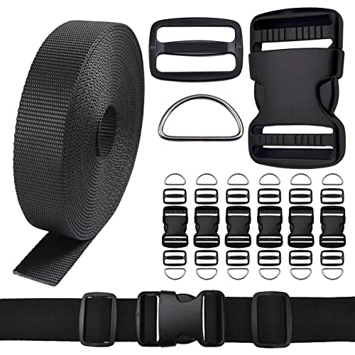 CooBigo 3/4 Inch Buckles Straps Set 6 Yards 3/4 Inch Black Nylon Webbing Strap 6 Pcs Plastic Buckle Dual Adjustable 12pcs Tri-glide Slide Clip Metal D Rings - color: 3/4"sets