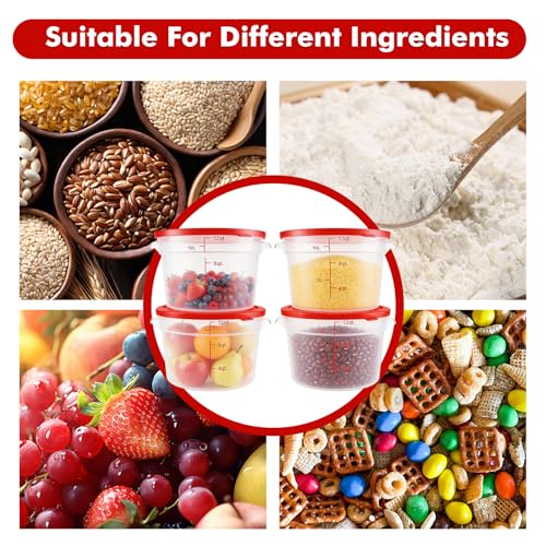 Round Food Storage Containers with Lids, 4 Sets, BPA-Free Plastic Canisters for Kitchen Pantry, Stackable Organization Bulk Dry Food Containers (Red, 12QT-4pack) - size: 12QT-4pack