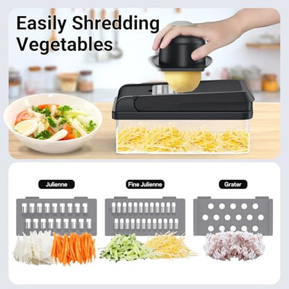 SpaceHacks 12-in-1 Vegetable Chopper, Kitchen Gadgets with 7 Blades, Veggie, Food, Onion Chopper, Cucumber Slicer, Versatile Mandoline, Includes Egg Separator & Finger Guard, Gray (Pack of 2) - color: Gray, size: 7 Blades (Pack of 2)