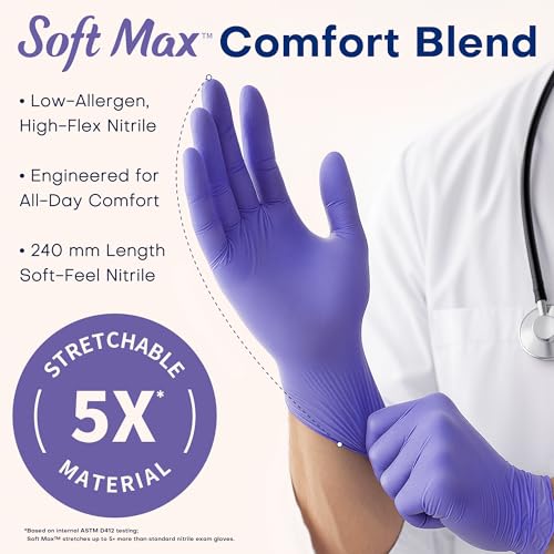 Nitrile+ Supmedic Medical Soft Max Disposable Gloves Powder-Free Violet 200 - color: Large (Blue Violet)