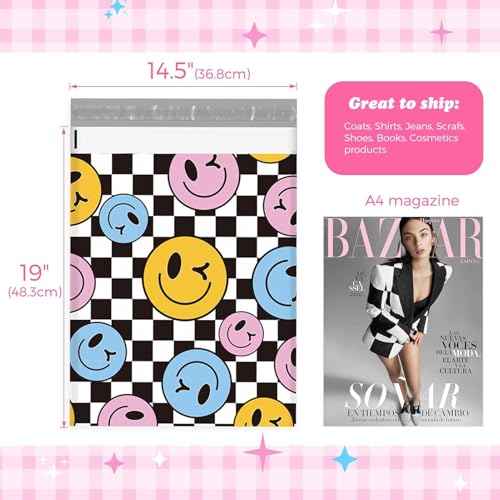 Fuxury Poly Mailers 14.5x19" 500Pcs,Shipping Bag for Clothes,Checkerboard - color: Smile Face, size: 14.5x19" 500pcs
