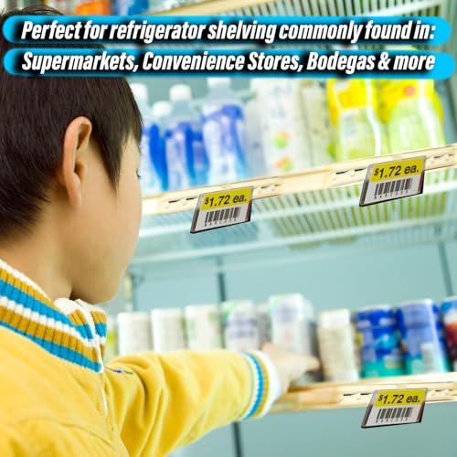 2.25" L x 1.25" H Plastic Cooler/Refrigerator UPC Label Holder Clip Organizer for Double Wire Fridge Shelf - 50 Pack