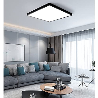 12inch 24W LED Flush Mount Ceiling Light, 5000K Square LED Ceiling Light, Black Flat Panel Lights for Bedroom, Kitchen, Living Room - color: Daylight White, size: Square-Black