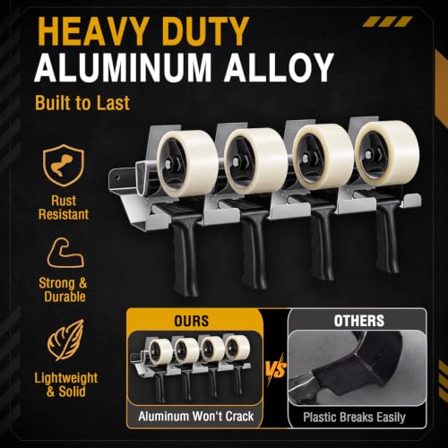 Pelopy Aluminum Wall Mount Tape Gun Holder Dispenser, Silver, 4 Roll Holder - color: Silver, size: 4 Roll Holder