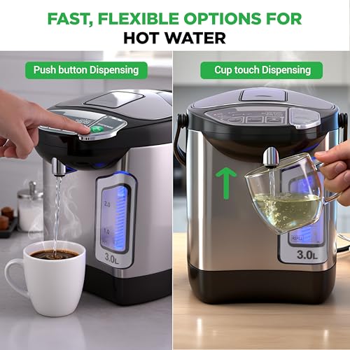 NutriChef Electric Water Boiler and Warmer - 3L/3.17 Qt Stainless Steel Electric Hot Water Dispenser w/Rotating Base, Auto Shut Off, Safety Lock, Instant Heating for Coffee & Tea (NCHUB13) - size: 3.2 Quarts