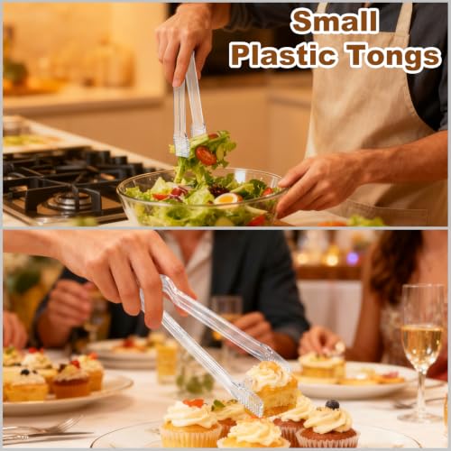 10Pcs Clear Plastic Serving Tongs, 6.3 Inches Small Disposable