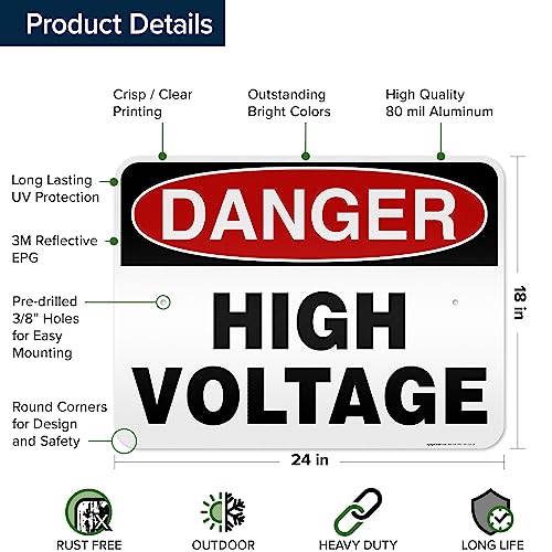 Danger High Voltage Sign, 18x24 Inches, 3M EGP Reflective, Rust Free .080 - size: 18x24 - Aluminum Reflective