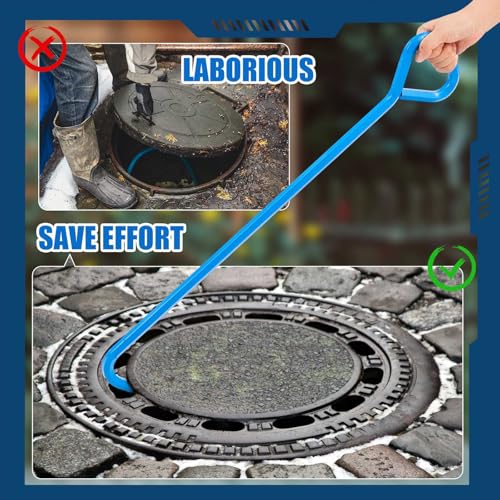 Therwen 2 Pcs Manhole Cover Hook 30 Inch with 5/8" Hex Alloy Steel Rigid Heavy Duty Manhole Cover Lifter with Inline Handle for Lid Puller Moving(Blue) - color: Blue, size: 30inch
